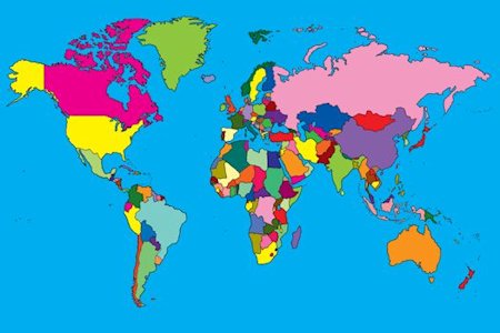 world map with country names in english