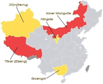 Map of Chinese Autonomous Regions