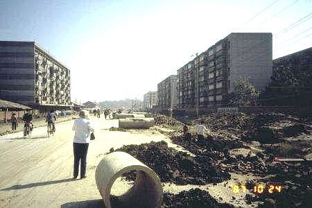 Bernice Noll watching Road Construction in Chengdu -- 1987
