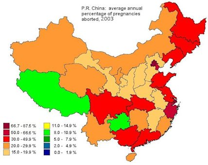 China: Average Annual Percentage of Pregancies Aborted, 2003