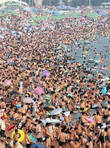 Crowded Beach in Qingdao
