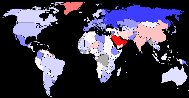 Sex Ratio by Country for Total Population