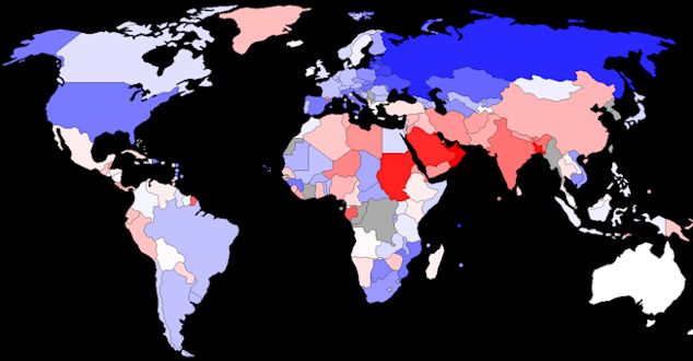 Gender Ratio for World's Countries for the Above Age 65