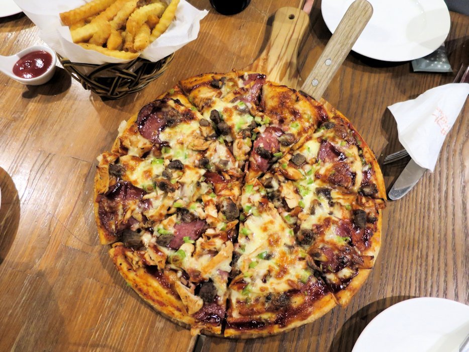 Meat Pizza and French Fries  