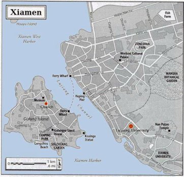 Map of Xiamen, Fujian, China
