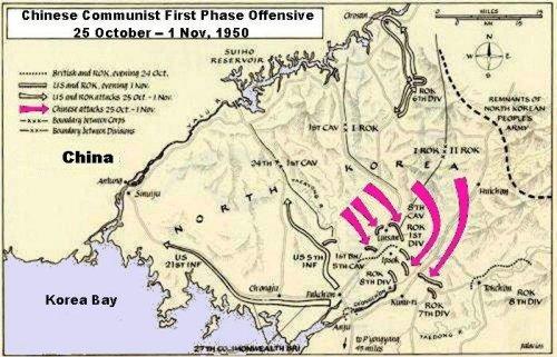 Map of Chinese First Phase Offensive - 25 Oct. -1 Nov. 1950