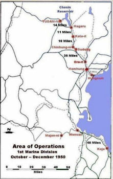 Map Showing Marine Operations Area October to December 1950