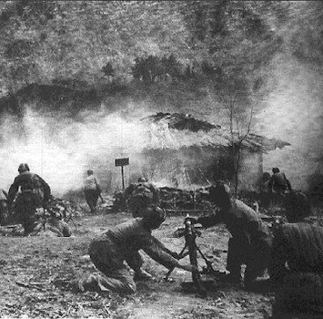 Chinese Troops Firing Mortars at the Marine Positions