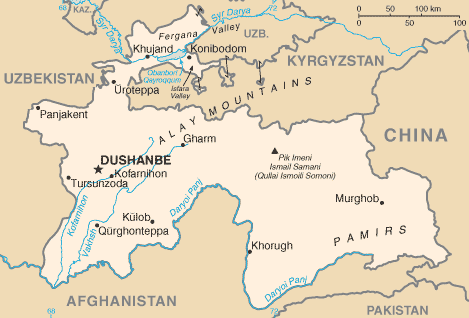 A Map of Tajikistan
