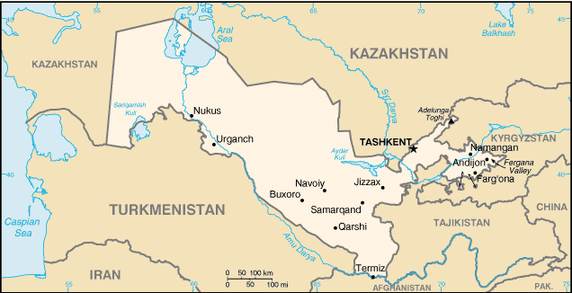 A Map of Uzbekistan