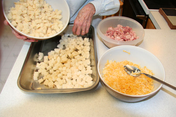 Step 9 - Bread Cubes into Pan