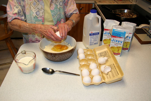 Step 4 - Mix Cornbread with Eggs and Milk 