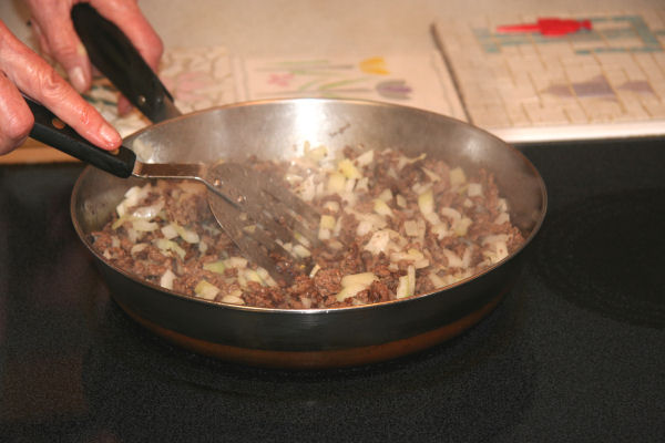 Step 7 - Add Chopped Onion to Hamburger 
