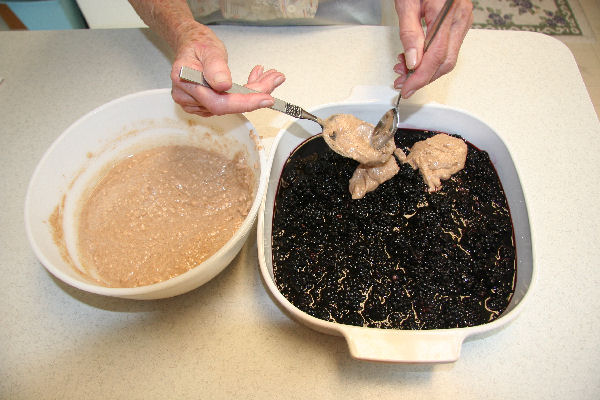 Step 14 - Spoon Backing Mix onto Berry Mix 