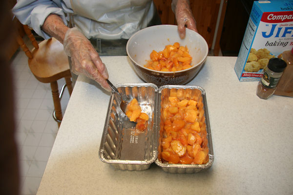 Step 10 - Fill Pans with Peach Mixture