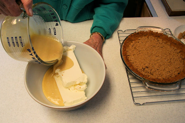 Step 18 - Pour Egg Mixture onto Cream Cheese 
