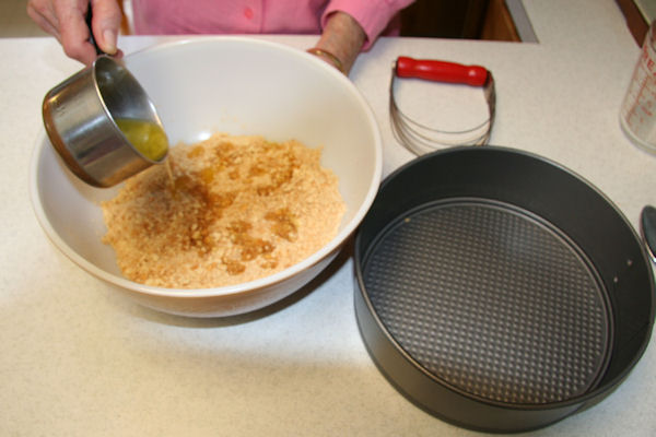 Step 4 -Pour Melted Margarine on Crushed Wafers 