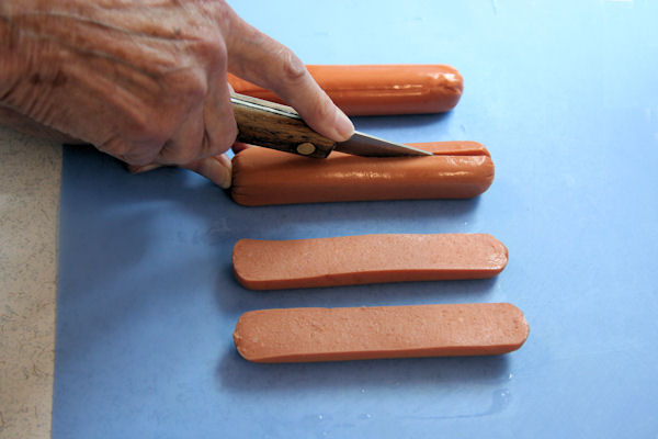 Step 1 - Slice Hot Dogs