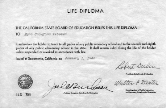 Myra  Crawford Webster's Life Diploma