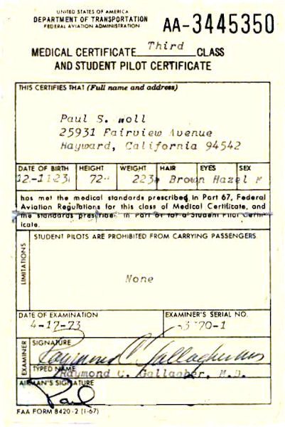 Paul's Temperory Airman's Certificate