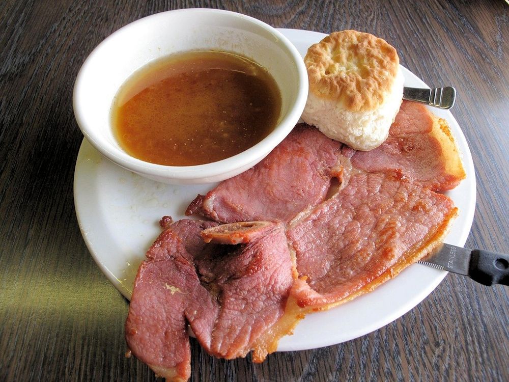 Country Ham, Red-Eye gravy, and Cat-head Biscuits  