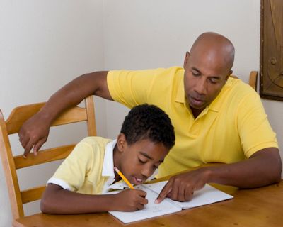 Husband helping with Homework  