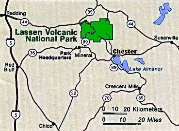 Map to Lassen Volcanic National Park